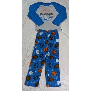 3/$21 UP LATE Fleece Youth Pajamas Set Sports Warm Sz 10 Blue